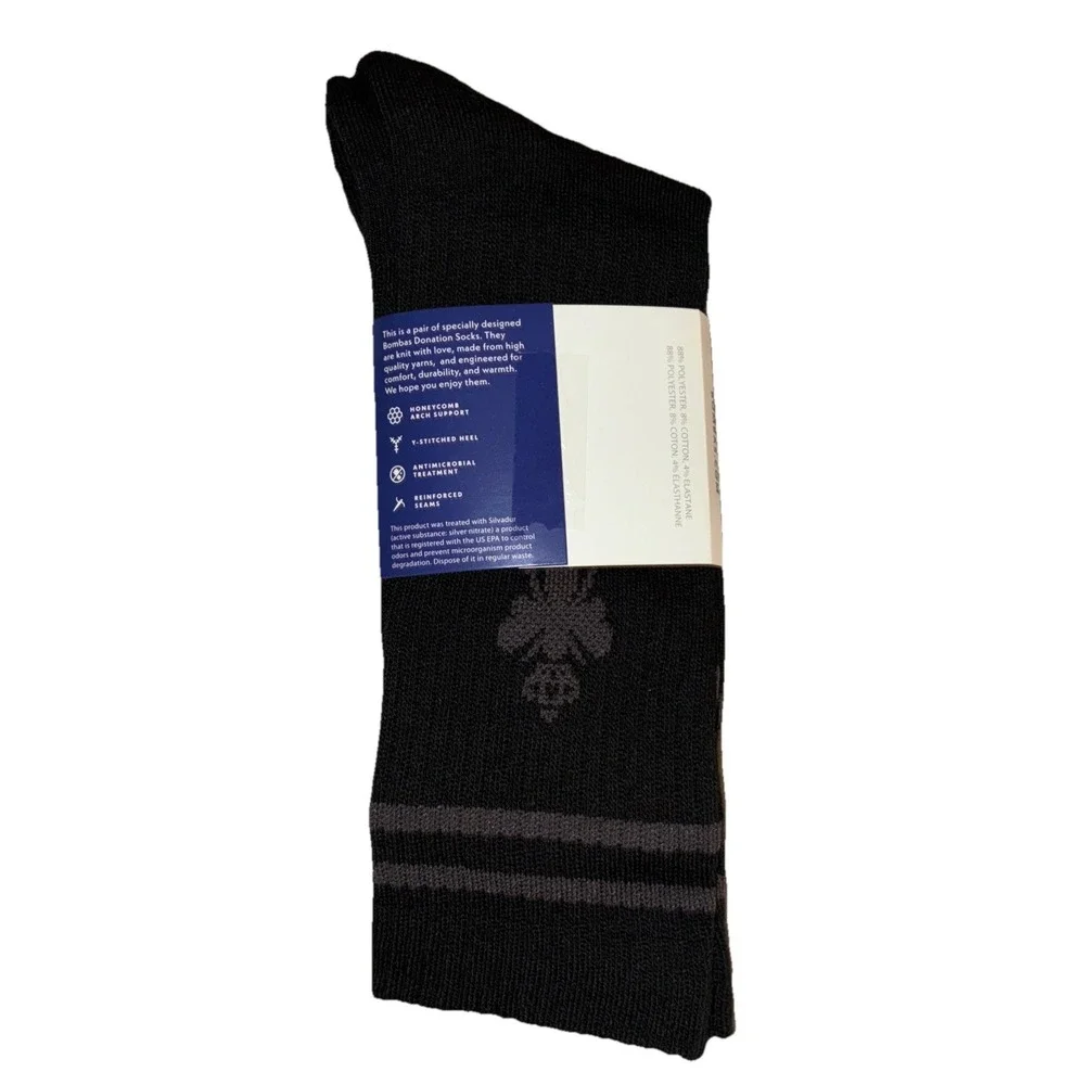 BOMBAS Socks Men's L‎ (US 9.5-13) Black Gray Stripe Calf Logo NEW Lot Of 5